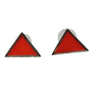 Retro Geometric Triangle Orange Silver Stud Earrings 80s 90s Fashion Jewelry